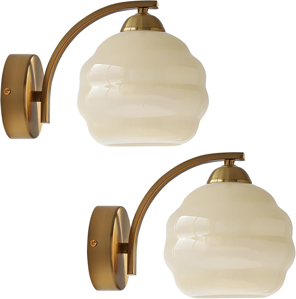 Mid Century Modern Wall Sconces Set of Two Brushed Brass Wall Sconce Gold Glass Wall Lights Globe Wall Mount Light Fixture Vintage Hallway Bathroom Sconces Wall Lighting Set of 2