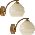 Mid Century Modern Wall Sconces Set of Two Brushed Brass Wall Sconce Gold Glass Wall Lights Globe Wall Mount Light Fixture Vintage Hallway Bathroom Sconces Wall Lighting Set of 2
