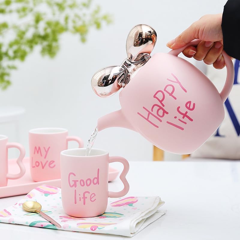 Beverage Serveware Ceramic water set tea set living room water cup coffee cup home cup set new elegant tea set Water Carafe(Pink)