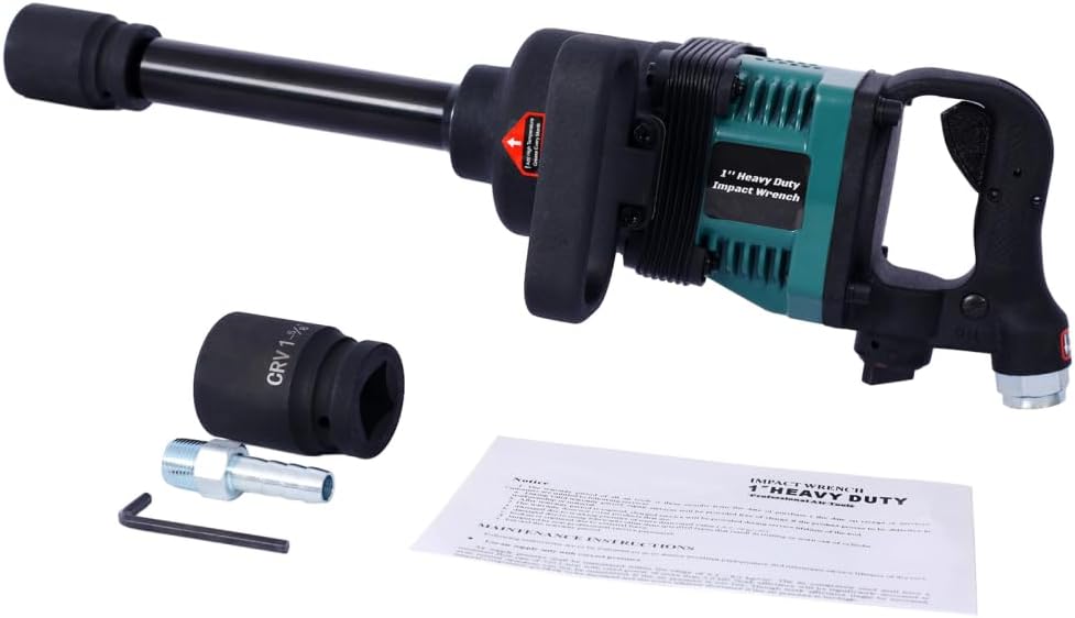 1-Inch Air Impact Wrench, High Torque Pneumatic Impact Gun for Heavy-Duty Truck & Tire Repair, Industrial Long Shank Wrench with 38mm & 41mm Sockets, 3-Speed Adjustable, 1/2' NPT Air Inlet
