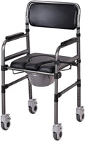 Bedside Commode Chair for Seniors, 3-in-1 Foldable Toilet Chair Wheels 400lbs Heavy Duty, Adjustable Shower Chair PU Seat Backrest, Portable Commode Elderly Disabled, Toilet-Round (OPEN TYPE)