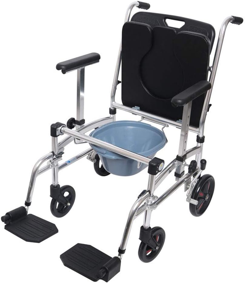 Adjustable Folding Bedside Commode Chair with Wheels Drop Arm & Safety e Portable Toilet Seat for Elderly Seniors & Disabled – Shower & Bathroom Use