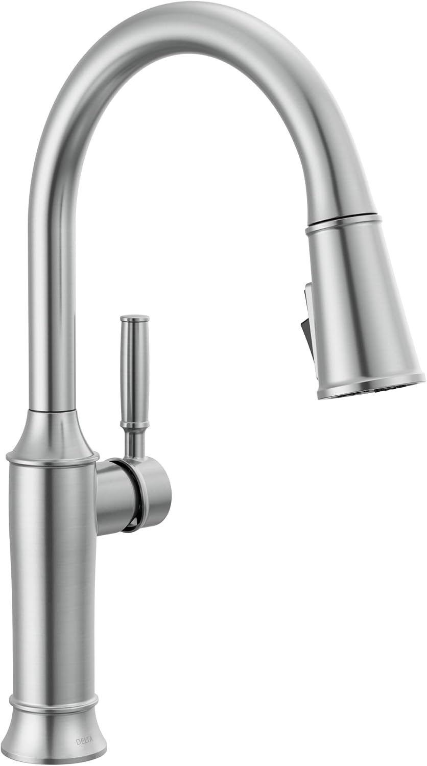 Delta Renaldi Kitchen Faucet with Pull Down Sprayer, Brushed Nickel Kitchen Sink Faucet, Delta ProClean Kitchen Faucet, Pull Down Kitchen Faucet, Lumicoat Arctic Stainless 9184-AR-PR-DST