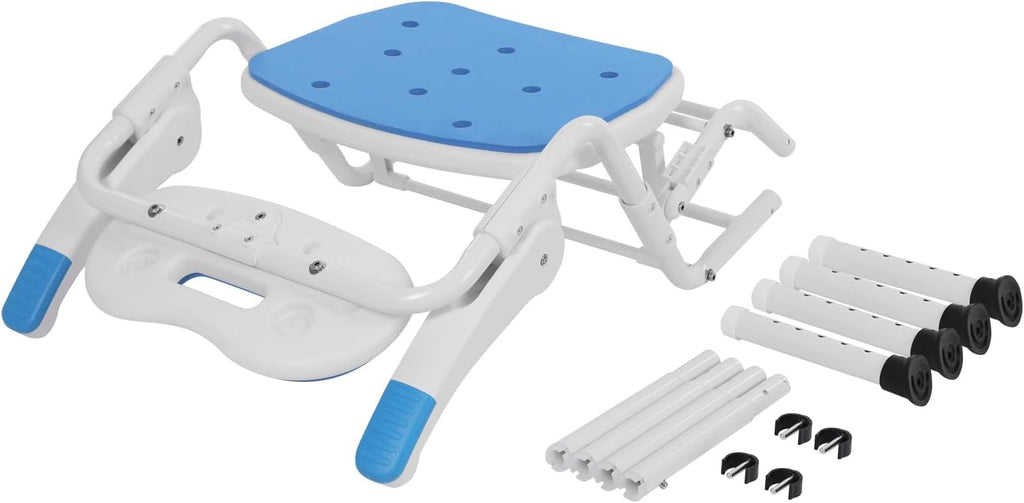 Folding Shower Chair with Armrests and Back, Grid Shower Folding Toilet Seat Adjustable Height Bathroom Wheelchair for Elderly Pregnant and Disabled