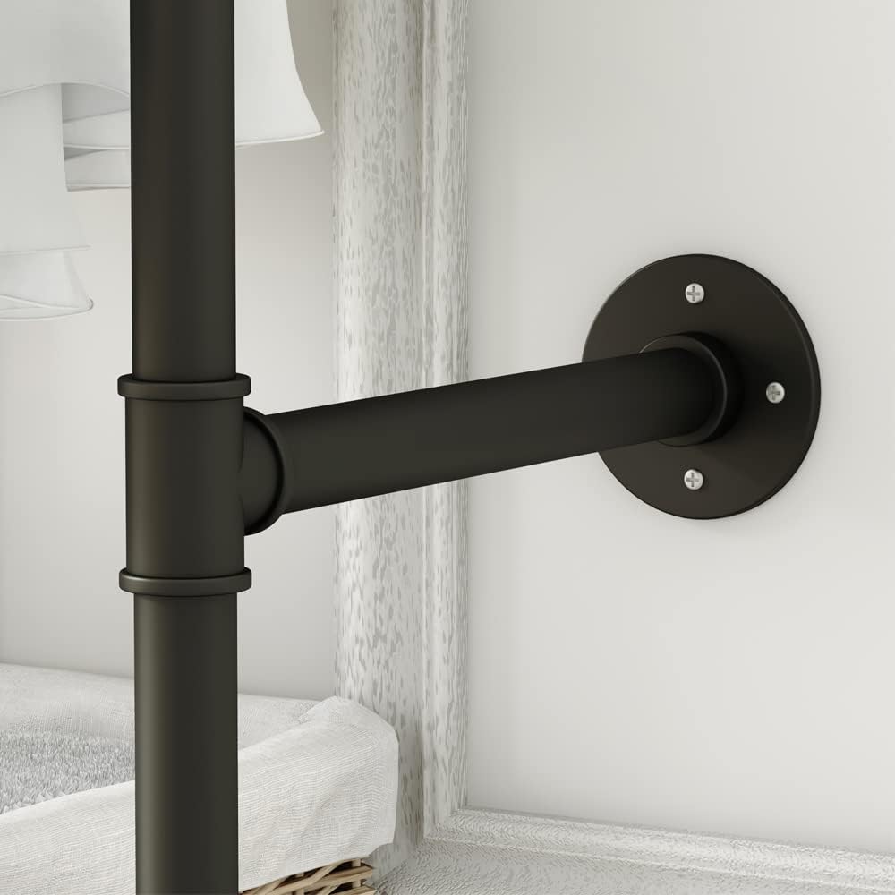 KaKaBB Industrial Wall Mounted Clothes Rack, Black Double Hanging Rods Clothing Rack, Heavy Duty Pipe Clothing Racks With Three Shelves Retail Display Garment Rack for Home/Boutique