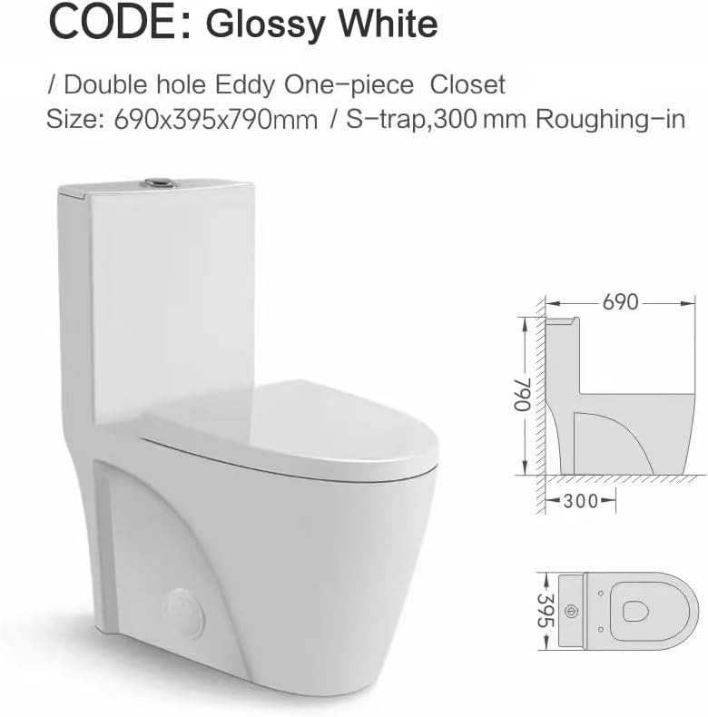 One Piece Toilet, Elongated One-Piece Toilet for Bathrooms, Dual Power Flush Toilet 1.1/1.6 GPF and MAP 900g, Soft Close, Durable Ceramic, Easy-to-Clean Surface (White)