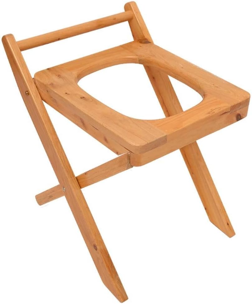 Folding Wooden Toilet Commode Chair with Bucket – Portable Bedside Potty & Shower Seat for Seniors Disabled Pregnant Women Easy to Clean Sturdy Comfortable