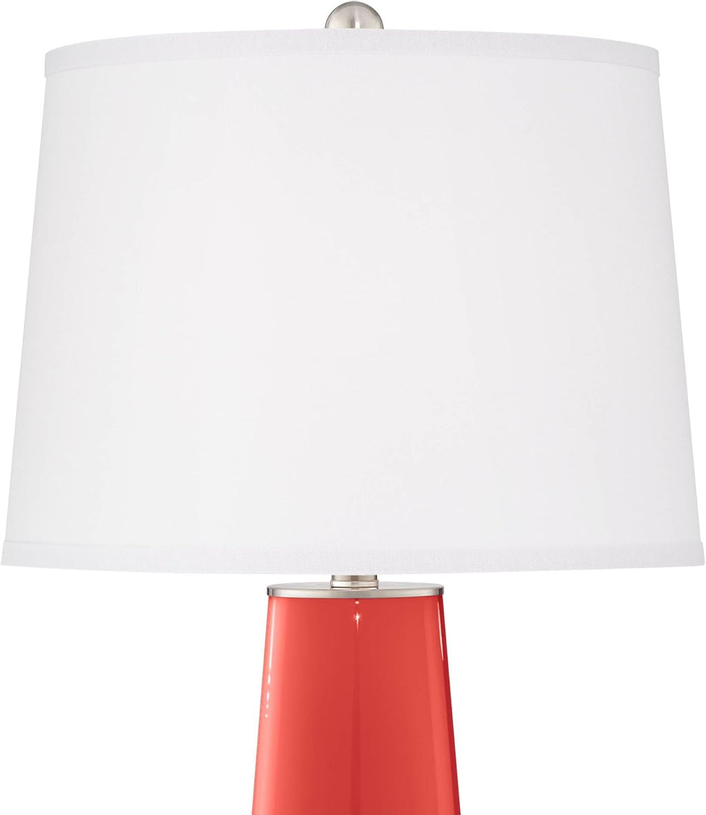 Color + Plus Leo 29 1/2' Tall Cylinder Modern End Table Lamps Set of 2 Cherry Tomato Red Brushed Nickel Finish Glass White Shade Living Room Bedroom Bedside Nightstand House Office Home Reading