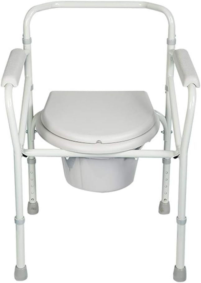 Folding Bedside Commode Shower Chair Toilet Seat Riser 3 in 1 Potty Chair with Non-Slip Handrail Height Adjustable for Adults, Handicap, Elderly Heavy Duty