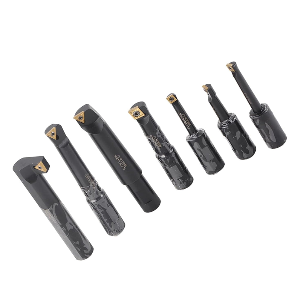 7-Piece Boring Bar Set with 18mm Round Shank, Indexable Carbide Inserts, Fit for F1-18 Turning Tool Holders, Compatible with Standard Milling and Lathe Applications