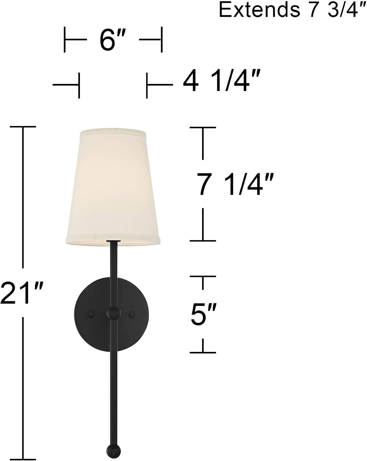 Possini Euro Design Elena Modern Wall Light Sconce Matte Black Metal Hardwired 6' Fixture Cream Linen Tall Drum Shade for Bedroom Bedside Living Room Hallway Dining House Kitchen