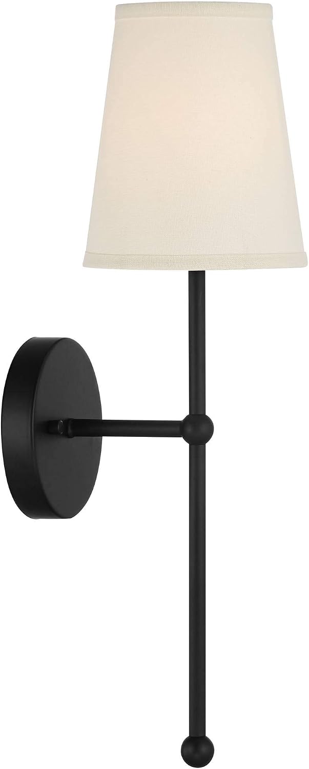 Possini Euro Design Elena Modern Wall Light Sconce Matte Black Metal Hardwired 6' Fixture Cream Linen Tall Drum Shade for Bedroom Bedside Living Room Hallway Dining House Kitchen