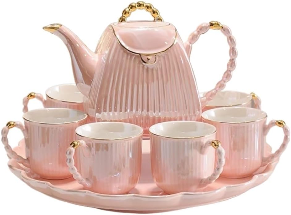 Beverage Serveware Water Kettle Set, European and American Style Ceramic Tea Set for Home Living Room, Water Utensils Water Carafe(Pink)