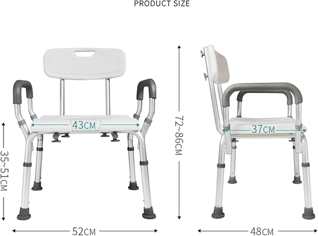 Shower Chair, Height Adjustable, Shower Seat for Elderly Heavy Duty U-Shaped Cutout, Adults and Disabled Aid Commode Seat with Arms and Back Mat, Bath Lift Toilet Chair Show (White a)