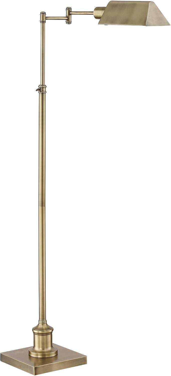 Regency Hill Jenson Traditional Farmhouse 54' Tall Standing Floor Lamps Set of 2 Lights Swing Arm Pharmacy Task Adjustable Gold Metal Aged Brass Finish Living Room Bedroom House Reading Office Home