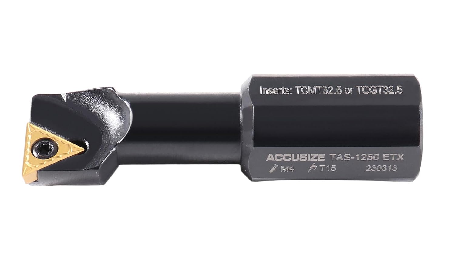 Accusize Industrial Tools 1' 4pc Indexable Stubby Length Boring Bar Set, w/Carbide TiN Coated TCMT Inserts and Extra Screws, EJ99-2182 | TCMT Inserts, Carbide, TiN Coated, Mini Bore 1/2 in-1-1/4 in, Max Bore 1-5/16 in-1-31/32 in, OAL 2-15/16 in-3-19/32 in