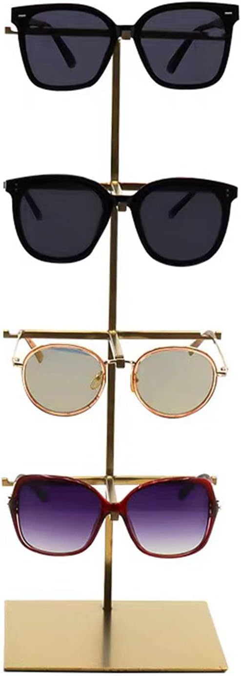 Metal Sunglasses Display Stand,5-Tier Retail Eyewear Holder Countertop Sunglass Organizer Shelf,Reading Glasse Holder Jewelry Tray (Gold 4th Floor)