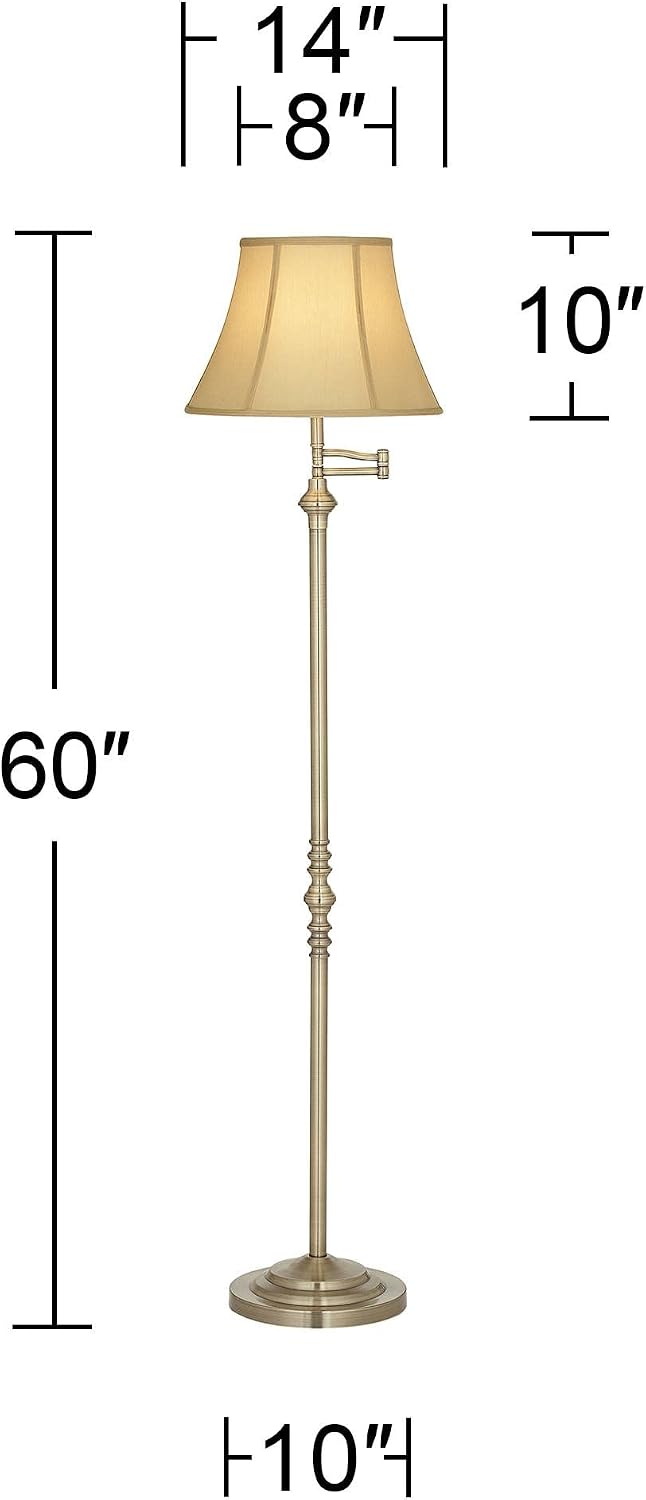 Regency Hill Montebello Traditional 60' Tall Standing Floor Lamps Set of 2 Lights Swing Arm Adjustable Gold Metal Antique Brass Finish Living Room Bedroom House Reading Office Home Decor Entryway