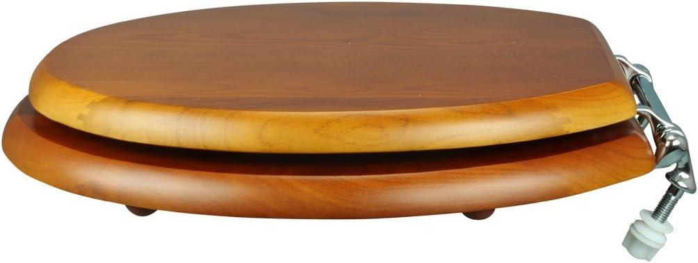 Renovators Supply Manufacturing™ Light Oak Wooden Round Toilet Seat with Chrome Hinges & Stabilizers – Solid Hardwood, Durable Cross-Frame Design