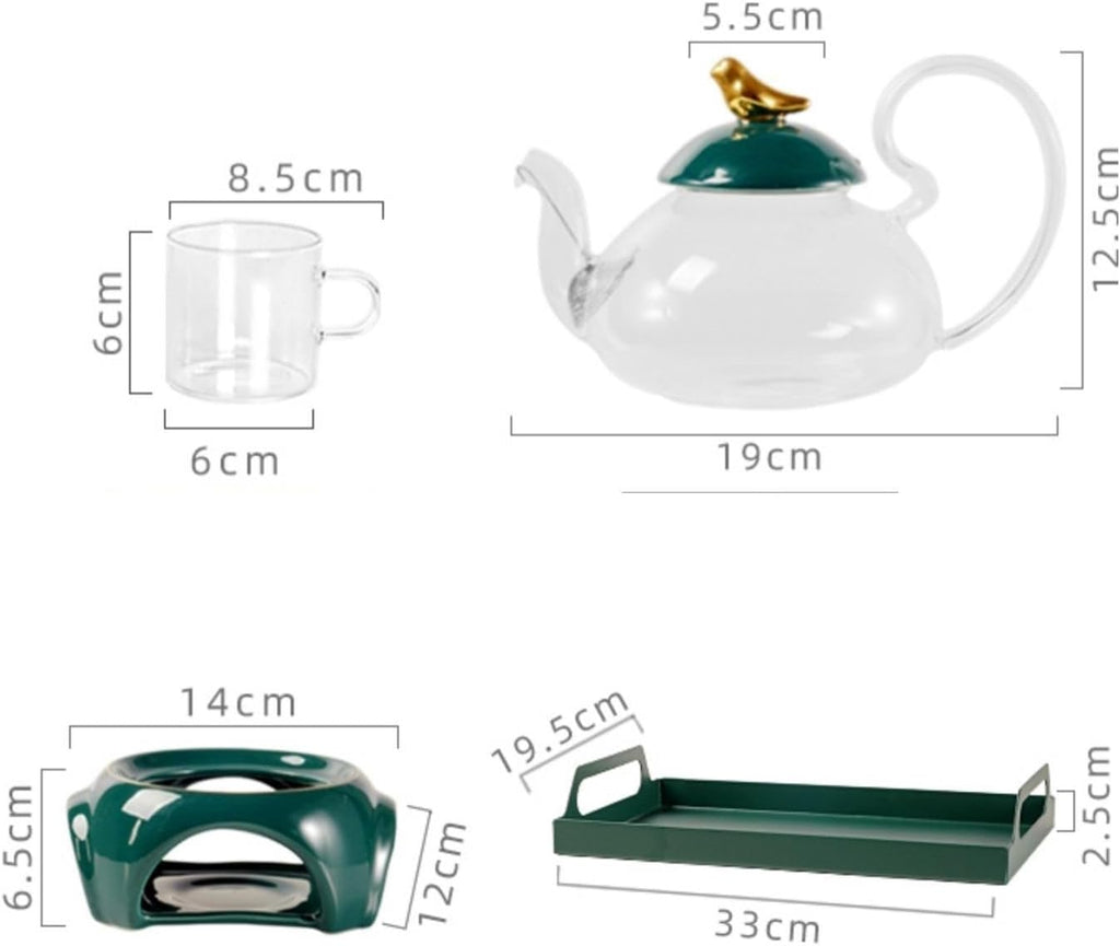 Beverage Serveware Flower tea cup set fruit flower teapot set glass flower teapot set heat-resistant base heating Water Carafe