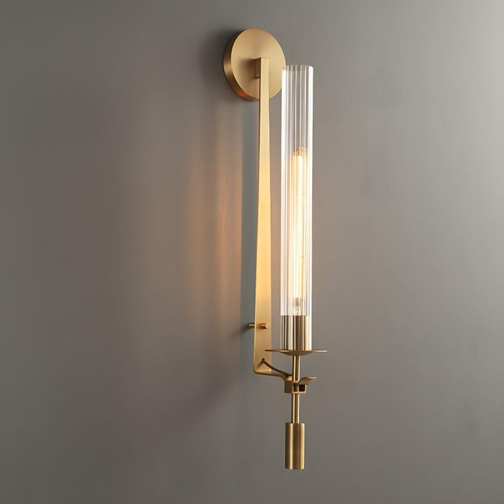 LIGHTLAND Gold Wall Sconces Set of 2, 28 Inch Modern Metal Glass Wall Light Fixture, Wall Lamp for Living Room Bedroom Hallway