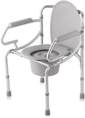 Folding Bedside Commode Seat with Commode Bucket,Portable Toilet, Bedside Commode Chair, Heavy Duty Steel Commode Toilet Chair, Toilet Safety Frame
