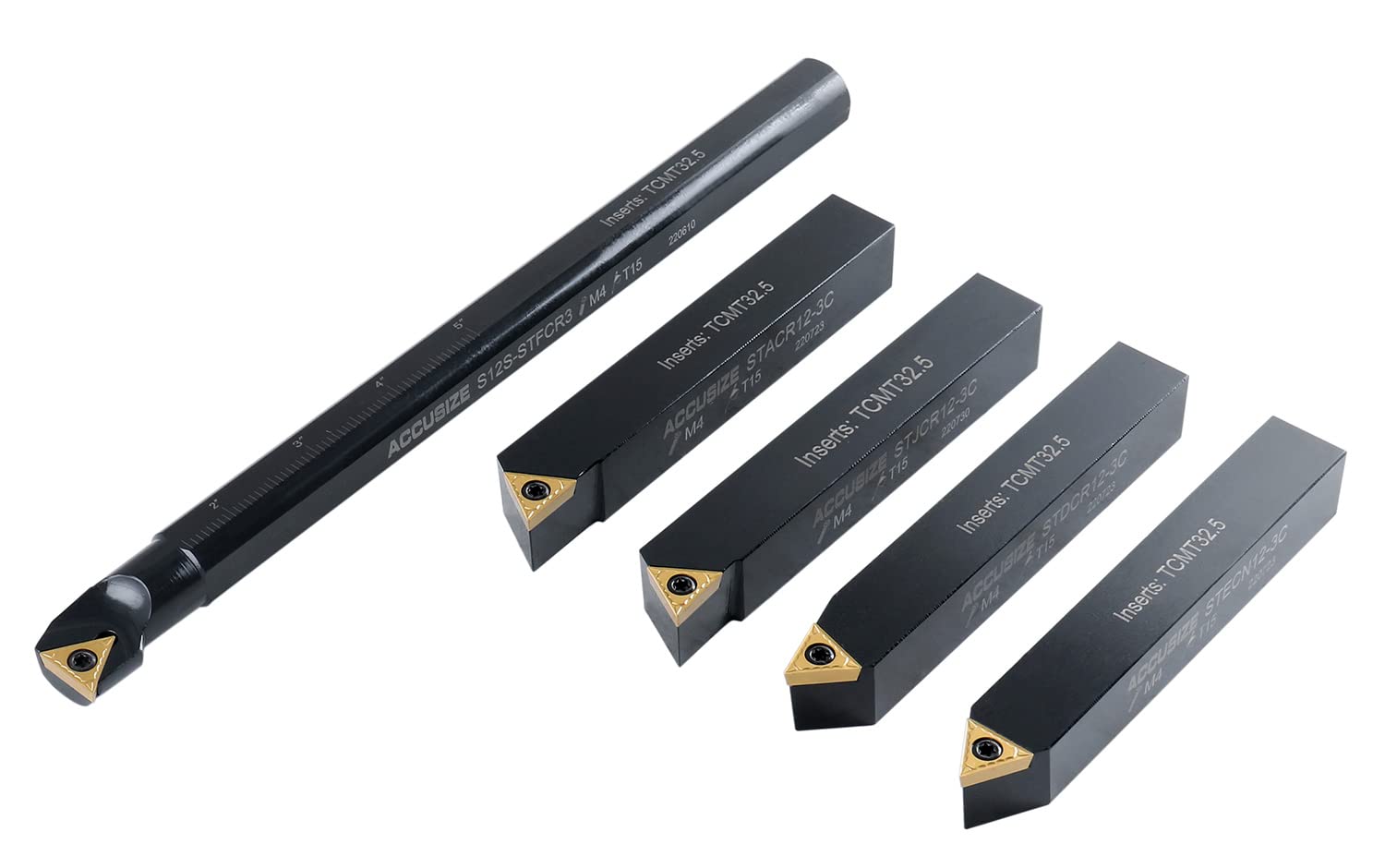 Accusize Industrial Tools Mini Indexable Turning Tool Boring, 3/4 in | Shank Size 3/4 in, Uses TCMT32.5 Inserts, Includes 5 Holders and Boring Bar, 2386-0034