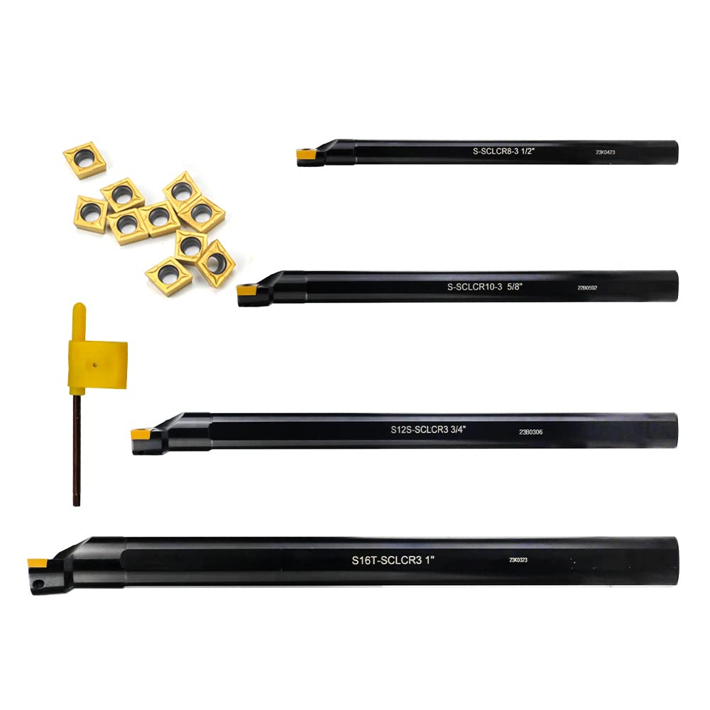 OSCARBIDE Boring Bars 1/2'x7',5/8'x8',3/4'x10' 4 Pieces,1'x12', Indexable Boring Bar Set, Right-Hand Sclcr Boring Bars with 14 Pieces CCMT09T304(CCMT32.5) Carbide Inserts