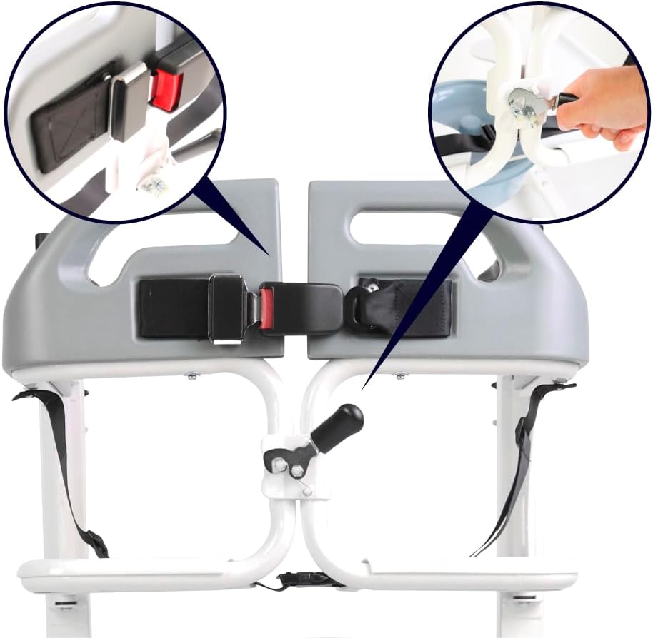 KMINA Patient Transfer Chair (Seat can be Raised up to 23 in), Commode Toilet Chair with Wheels, Bedside Chairs for Elderly - Not Suitable for Shower