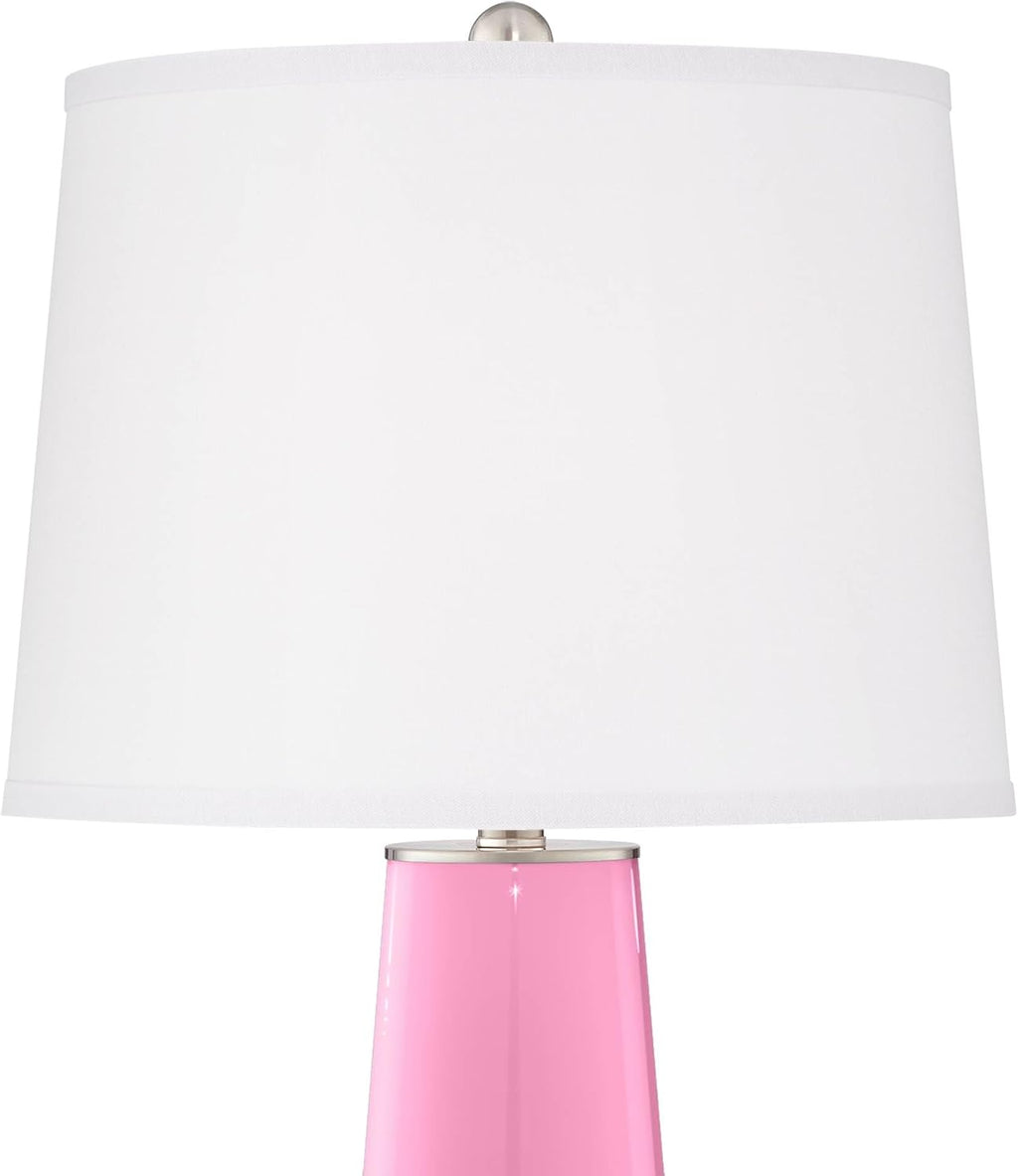 Color + Plus Leo Modern Table Lamps 29 1/2' Tall Set of 2 Candy Pink Glass Tapered Column Plain White Drum Shade Decor for Bedroom Living Room House Home Bedside Nightstand Office Family