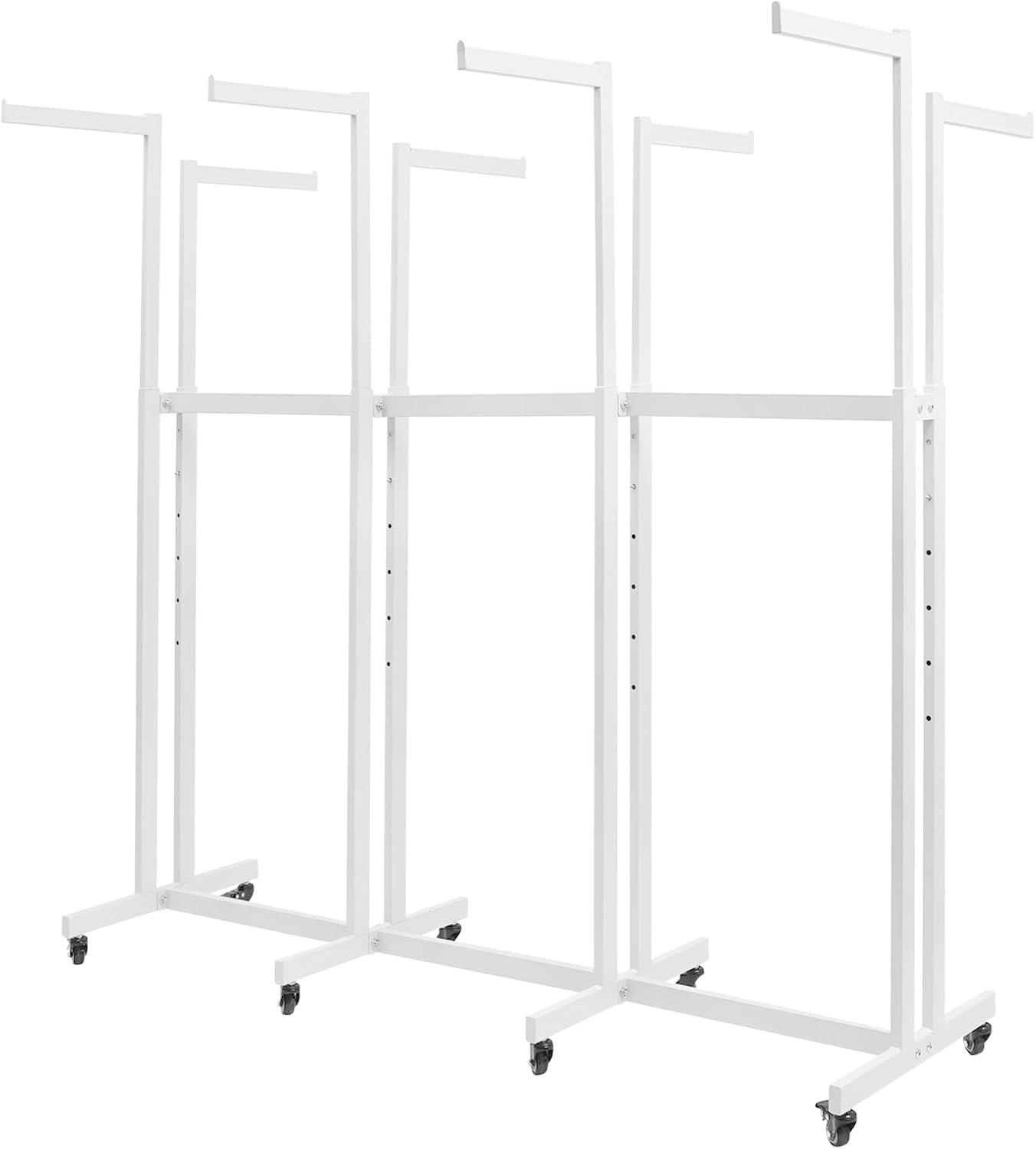 LOYALHEARTDY Metal Garment Rack, Heavy Duty Clothes Rack Retail Display Racks With Wheels 8 Arms Clothing Racks with Wheels Hanging Clothes Commercial Adjustable Garment Rack (White)