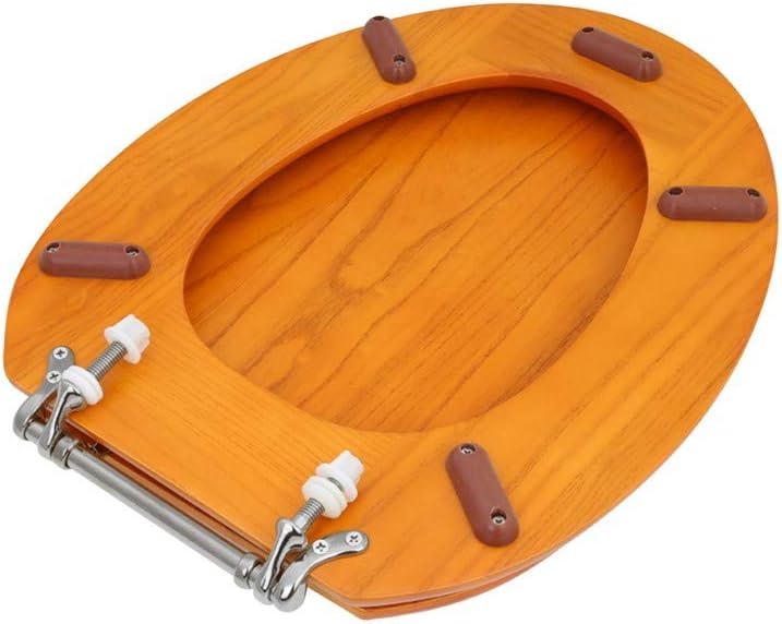 Renovators Supply Manufacturing™ Light Oak Wooden Elongated Toilet Seat with Chrome Hinges & Stabilizers – Solid Hardwood, Durable Cross-Frame Design