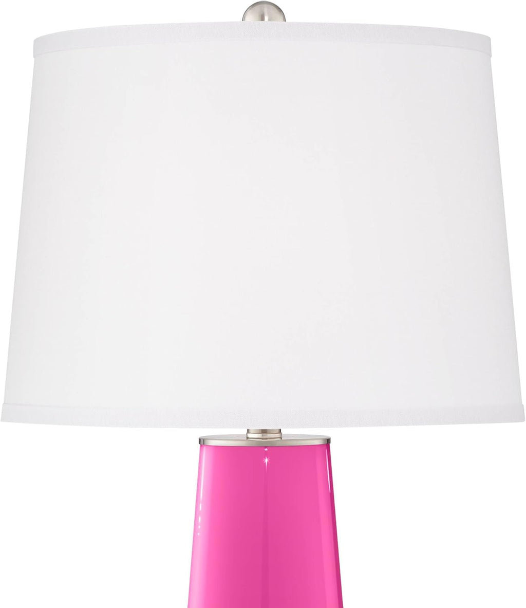 Color + Plus Leo Modern Table Lamps 29 1/2' Tall Set of 2 Fuchsia Pink Glass Tapered Column Plain White Drum Shade Decor for Bedroom Living Room House Home Bedside Nightstand Office Family