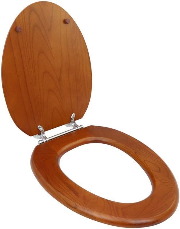 Renovators Supply Manufacturing Light Mahogany Wooden Toilet Seat Elongated Toilet Seat With Chrome Hinges And Non Slip Bumper