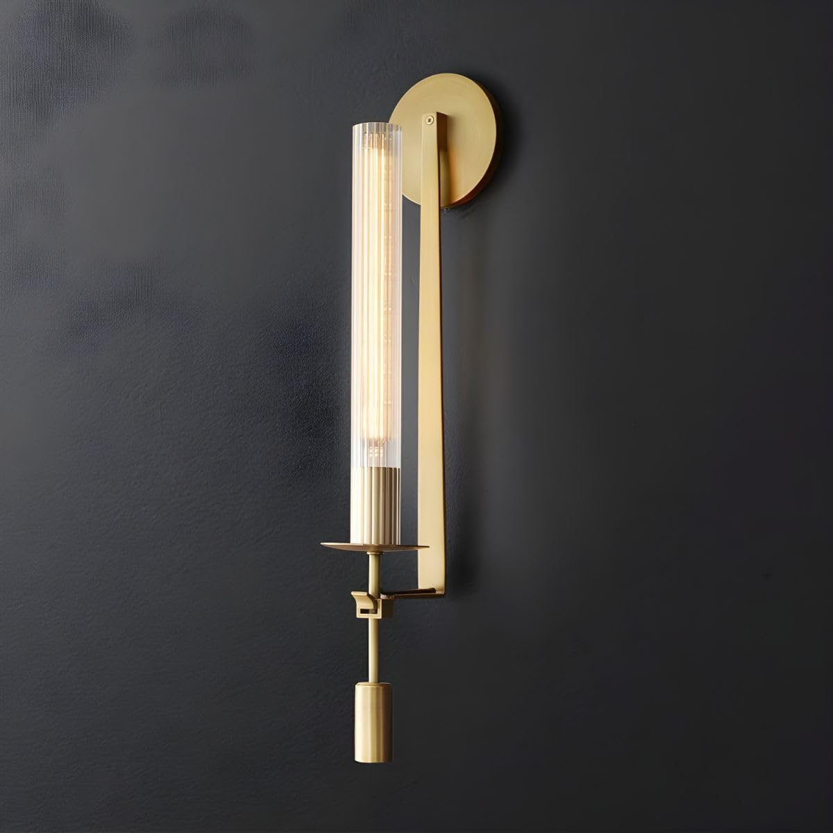 LIGHTLAND Gold Wall Sconces Set of 2, 28 Inch Modern Metal Glass Wall Light Fixture, Wall Lamp for Living Room Bedroom Hallway