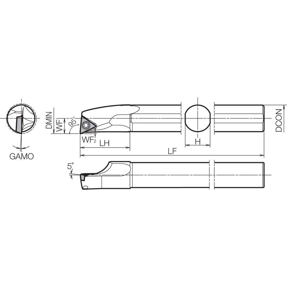 Kyocera S16QSTLPL1118A Left-Hand, Positive Rake, Dynamic Bar Boring Bar with 5 Degree Lead Angle and 18.00mm Minimum Bore Dia.