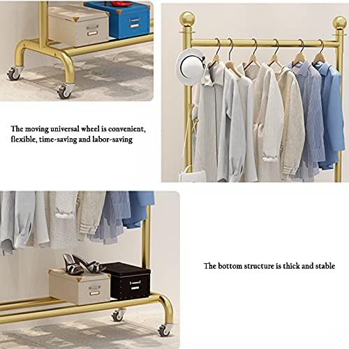 Rolling Garment Rack with Wheels & Shelf - Gold Clothes Rail for Bedroom, Living Room & Retail Display - 100x40x155CM, Stylish Coat Rack Storage Solution