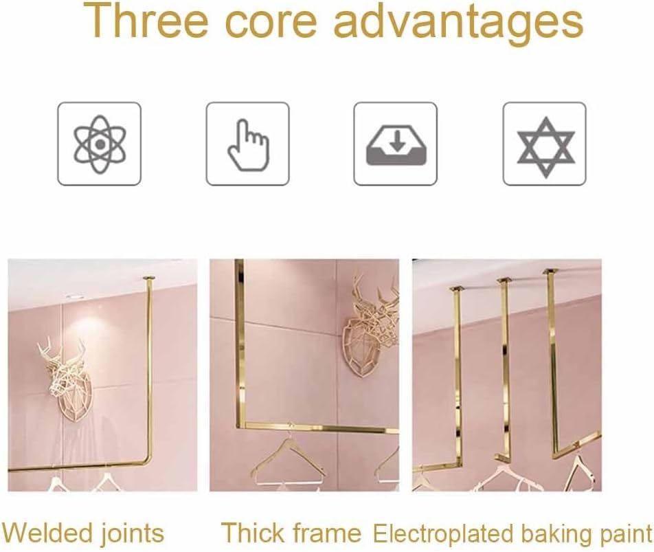 Metal Display Rack Retail Clothing Garment Racks Hanging Clothes Rack Detachable Stainless Steel Ceiling Hanger for Storage Wedding Dress U-Shaped Shelf (Color : Gold, Size : 100x120cm)