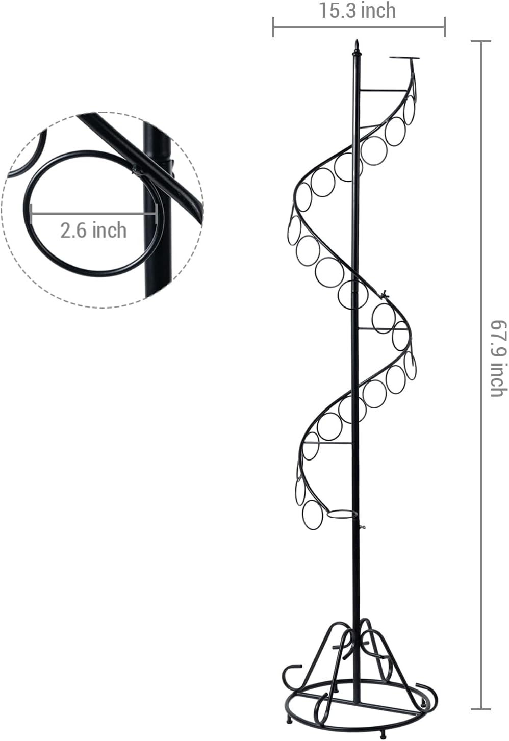 MyGift Black Metal Freestanding Scarf Holder Stand and Belt Display Organizer with 25 Rings and Spiral Design, Decorative Shawl and Scarves Rack