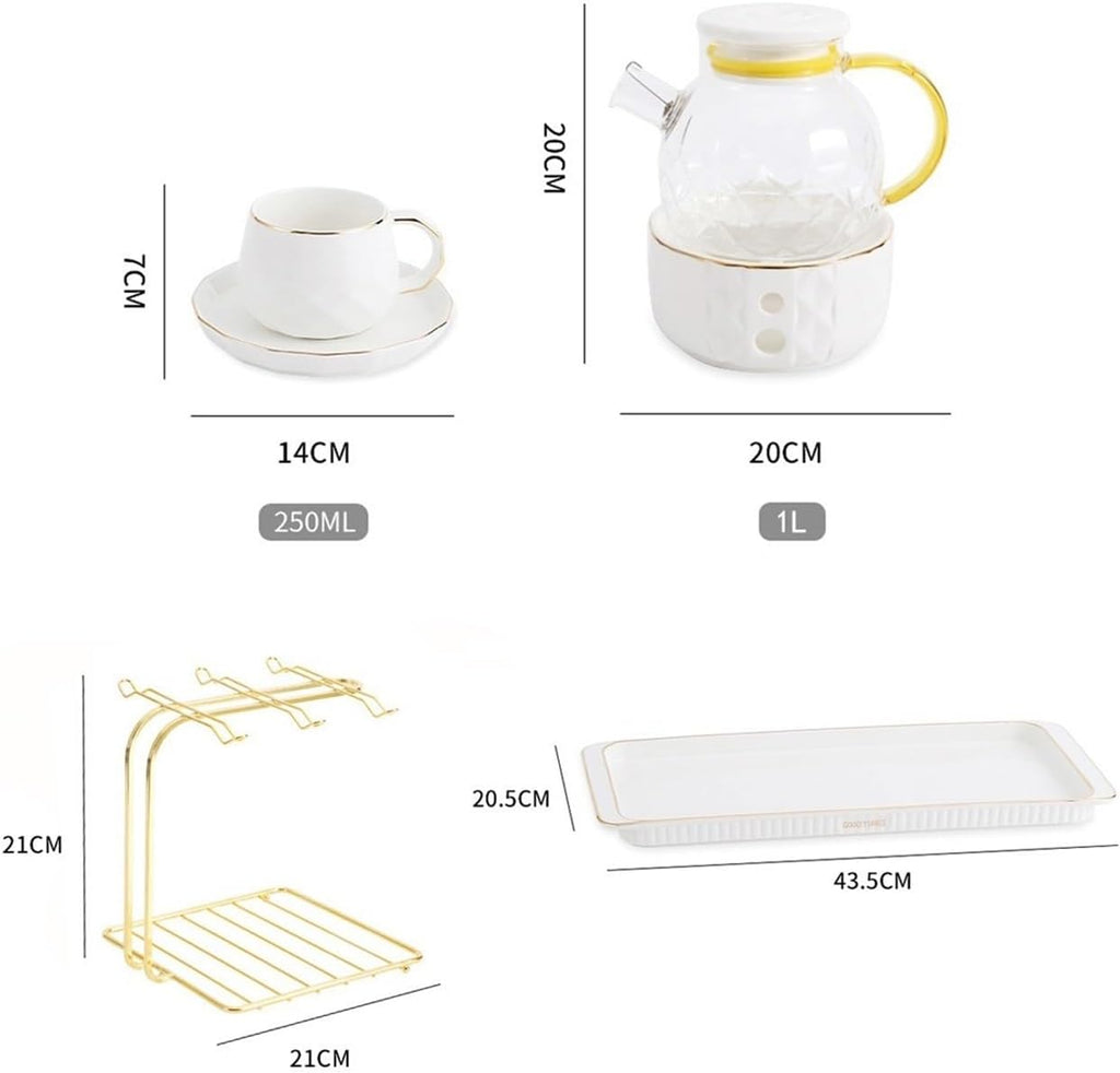 Beverage Serveware Heating Fruit Teapot Set Simple English Glass Teapot Tea Warmer Afternoon Tea Cup Coffee Cup Gift Box Water Carafe