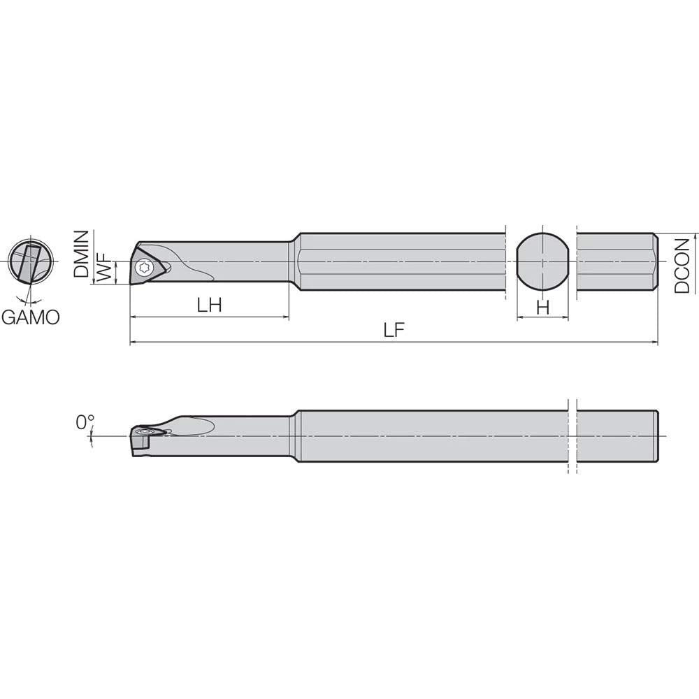 Kyocera S10HSWUBR0808AE Right-Hand, Positive Rake, Dynamic Bar Boring Bar with 3 Degree Lead Angle and 8.00mm Minimum Bore Dia.
