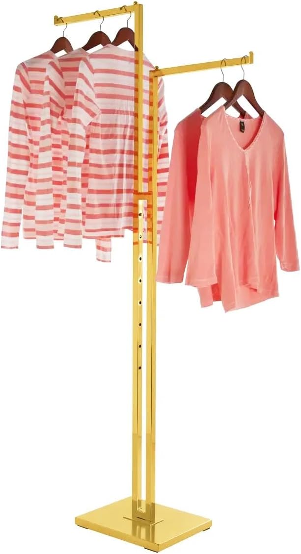 Gold 2-Way Heavy Duty Clothing Rack Adjustable Height Garment Racks with Straight Arms Retail Clothes Rack Display