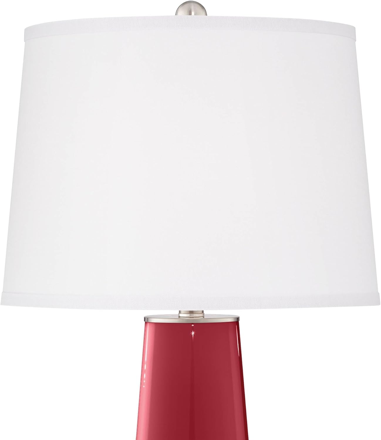 Color + Plus Leo 29 1/2' Tall Cylinder Modern End Table Lamps Set of 2 Samba Red Brushed Nickel Finish Glass Fabric White Shade Living Room Bedroom Bedside Nightstand House Office Home Reading