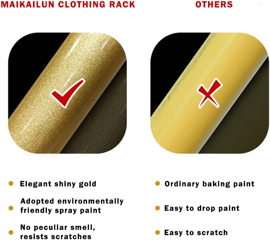 Clothing Rack Gold, Industrial Clothes Rack with Double Shelves Freestanding Multi-functional Heavy Duty Garment Rack, Metal Coat Rack Organizer for Bedroom Entryway Closet Shoes (59'' L)