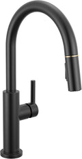 Delta Nicoli Black & Gold Kitchen Faucet with Pull Down Sprayer, Modern Single Hole Kitchen Sink Faucet, Single Handle, Matte Black/Champagne Bronze 19867LF-GZ