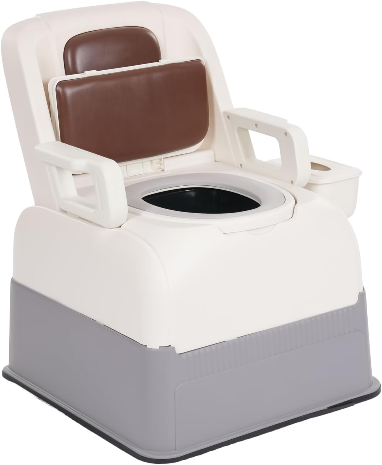 Bedside Commode Chair & Safety Toilet Seat – Heavy-Duty Portable Commode with Odor-Proof Lid & Non-Slip Armrests – Elderly, Pregnant Women, Mobility Impaired Home Care (Brown)