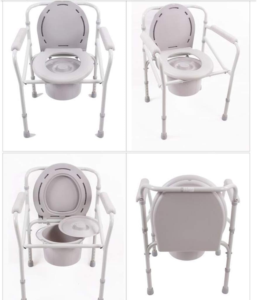 Folding Bedside Commode Shower Chair Toilet Seat Riser 3 in 1 Potty Chair with Non-Slip Handrail Height Adjustable for Adults, Handicap, Elderly Heavy Duty