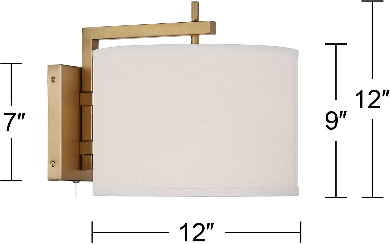 360 Lighting Adair Mid Century Modern Wall Lamps Set of 2 with Smart Sockets Warm Brass Metal Plug-in 12' Fixture Linen Drum Shades for Bedroom Bedside Reading Living Room Hallway House