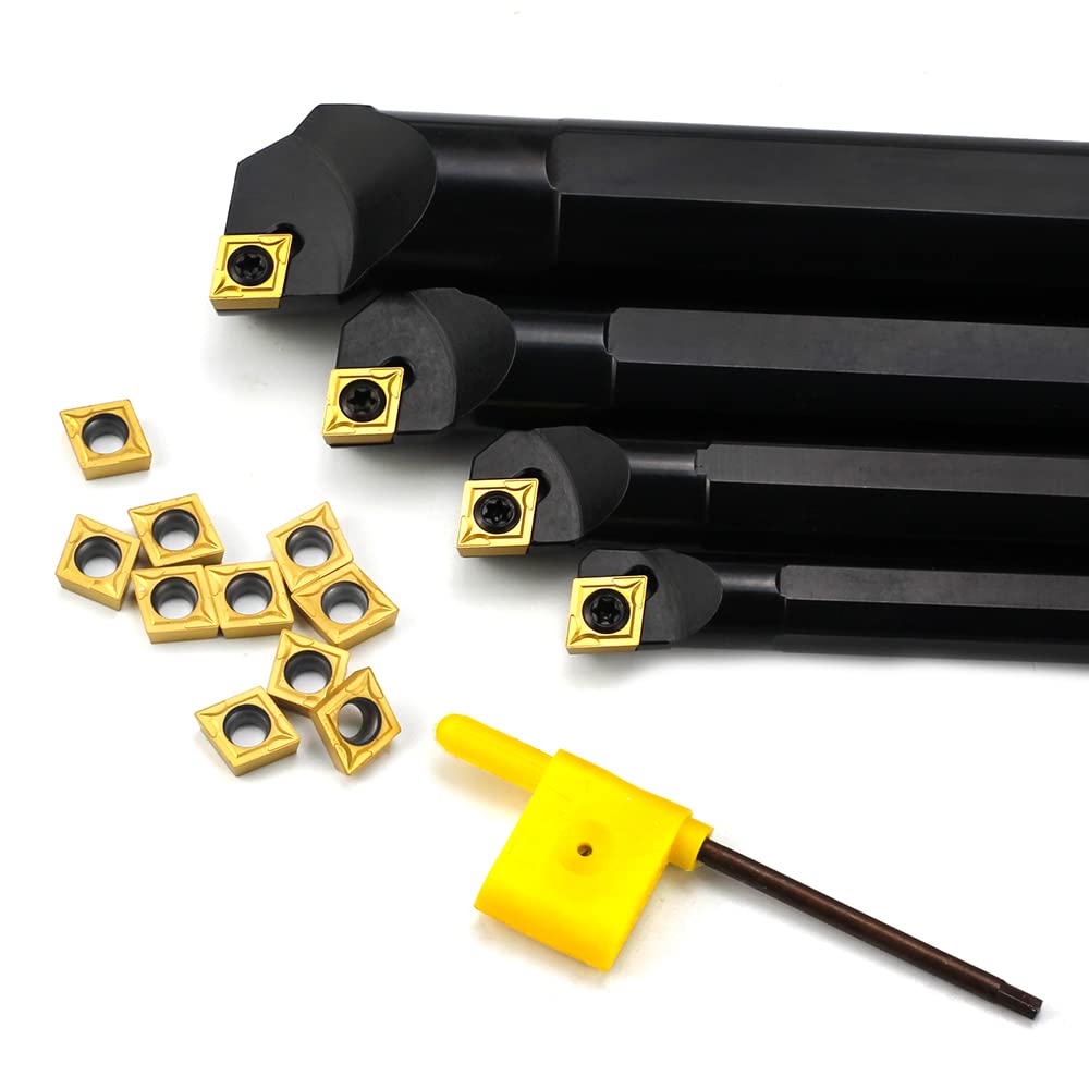 OSCARBIDE Boring Bars 1/2'x7',5/8'x8',3/4'x10' 4 Pieces,1'x12', Indexable Boring Bar Set, Right-Hand Sclcr Boring Bars with 14 Pieces CCMT09T304(CCMT32.5) Carbide Inserts