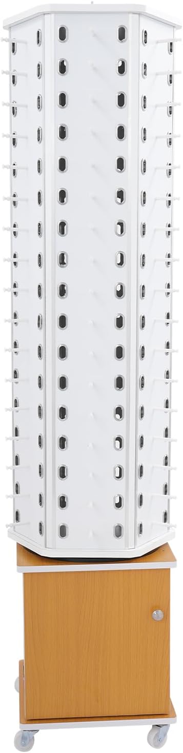 102 Pairs Rotating Glasses Display Stand, Eyewear Storage Organizer with Cabinet & Wheels, Commercial Sunglasses Display Rack, Optical Shop Glasses Holder (White+Yellow)